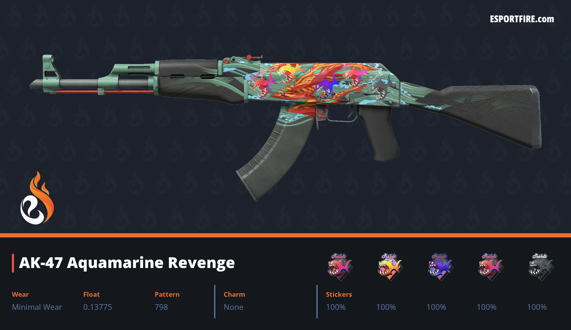 AK-47 Aquamarine Revenge colourful fish sticker craft