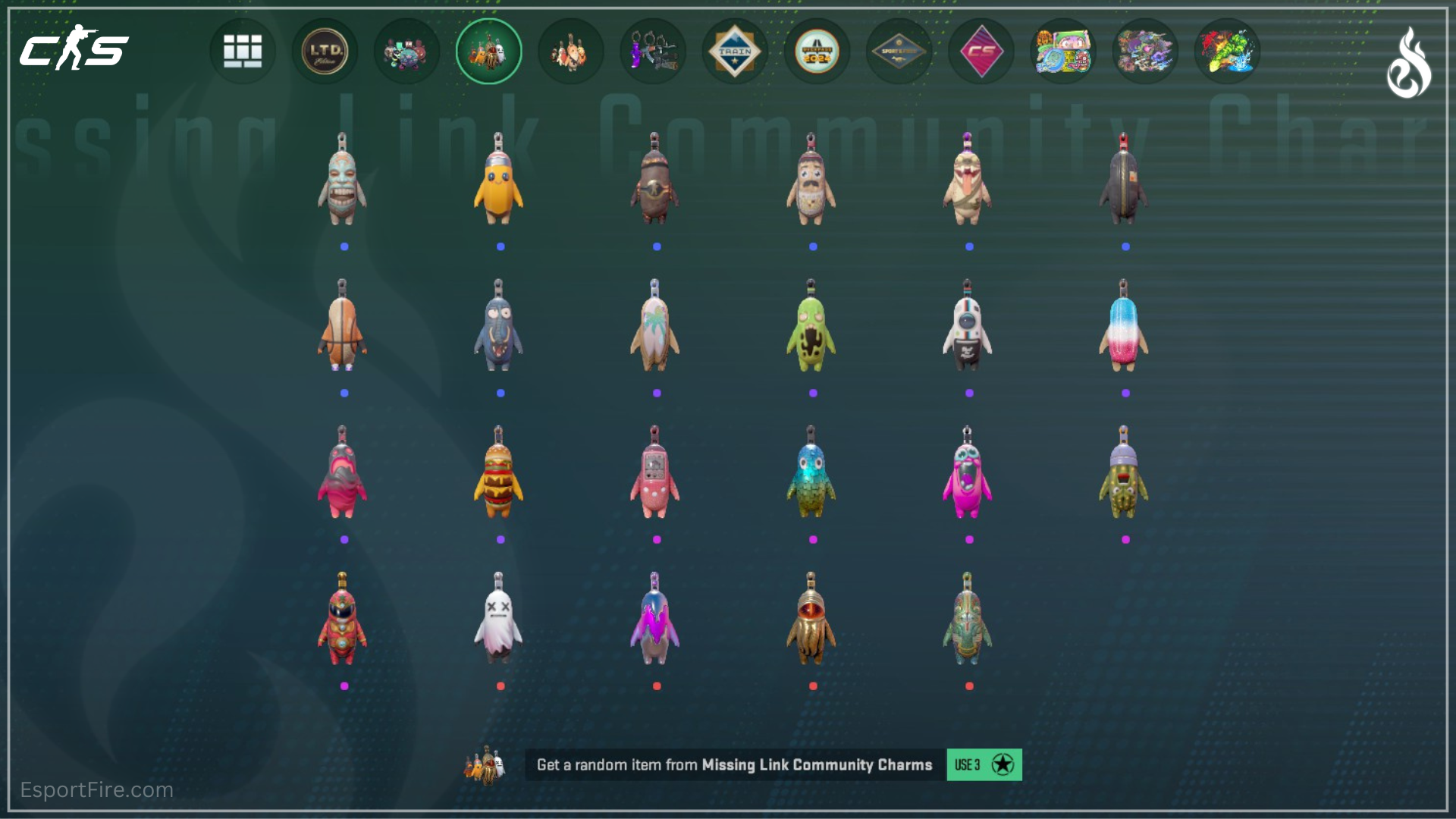 All Missing Link Community Charms and Patterns in Counter-Strike 2 weapon charms