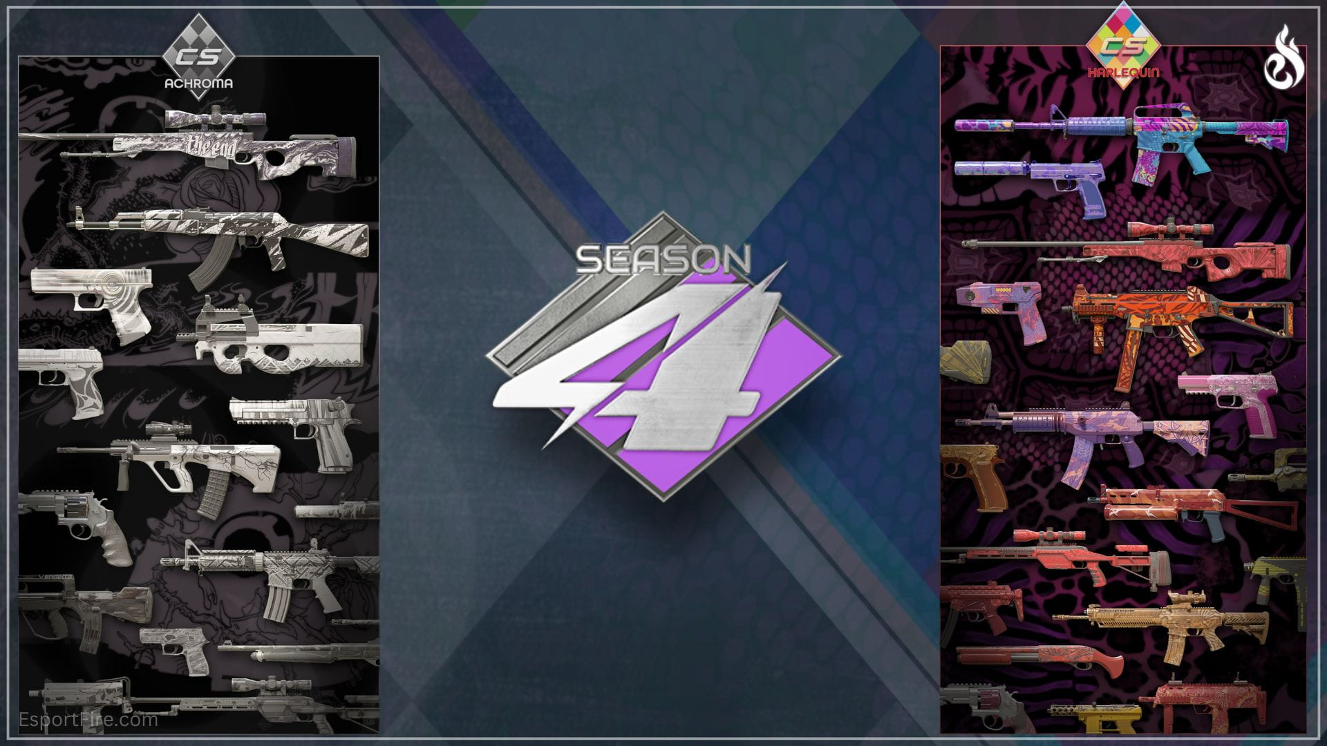 Counter-Strike 2 premier season 4 new season and new drop collection skins harlequin collection and achroma collection weekly care package cs2