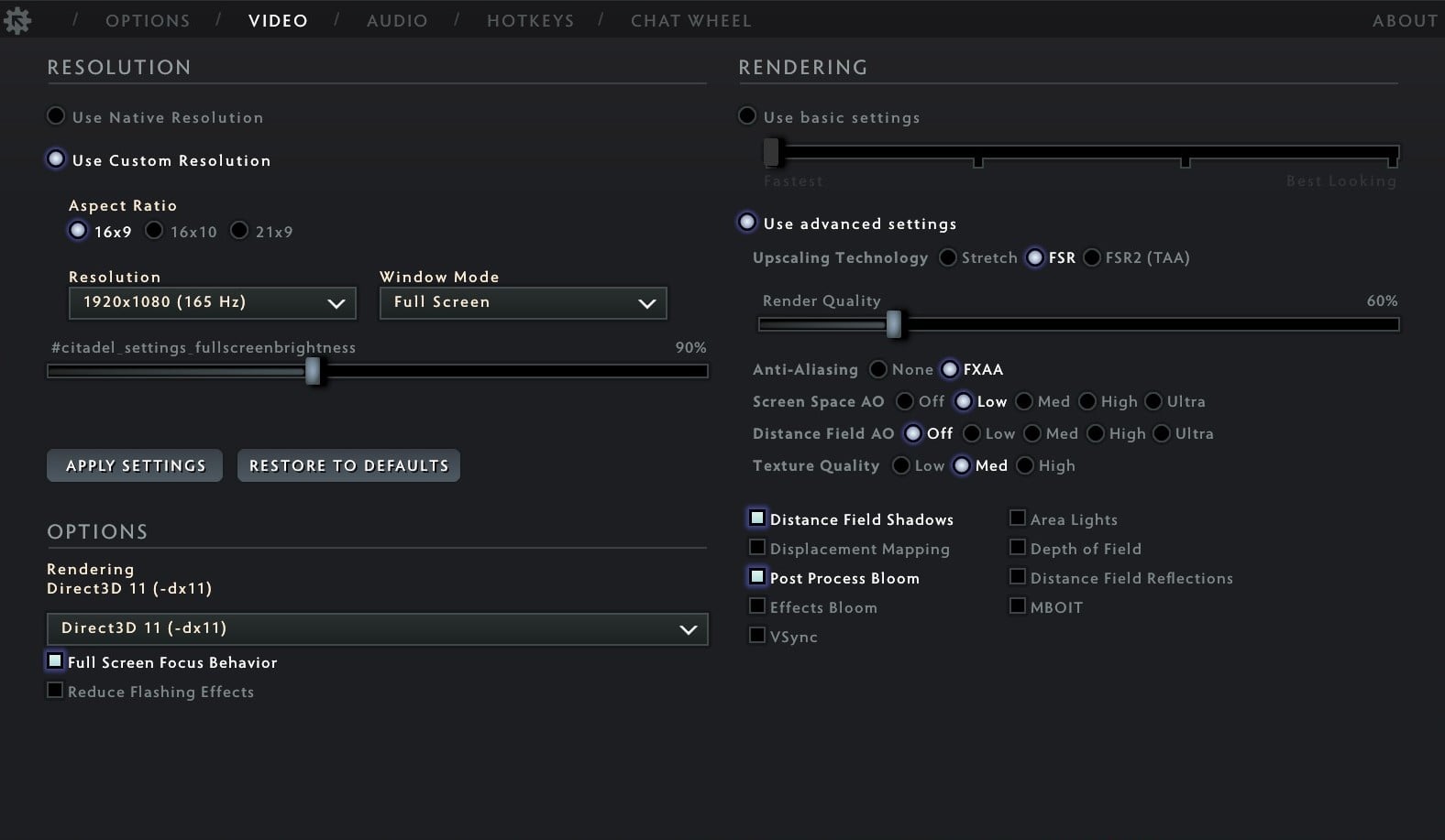 Deadlock best settings