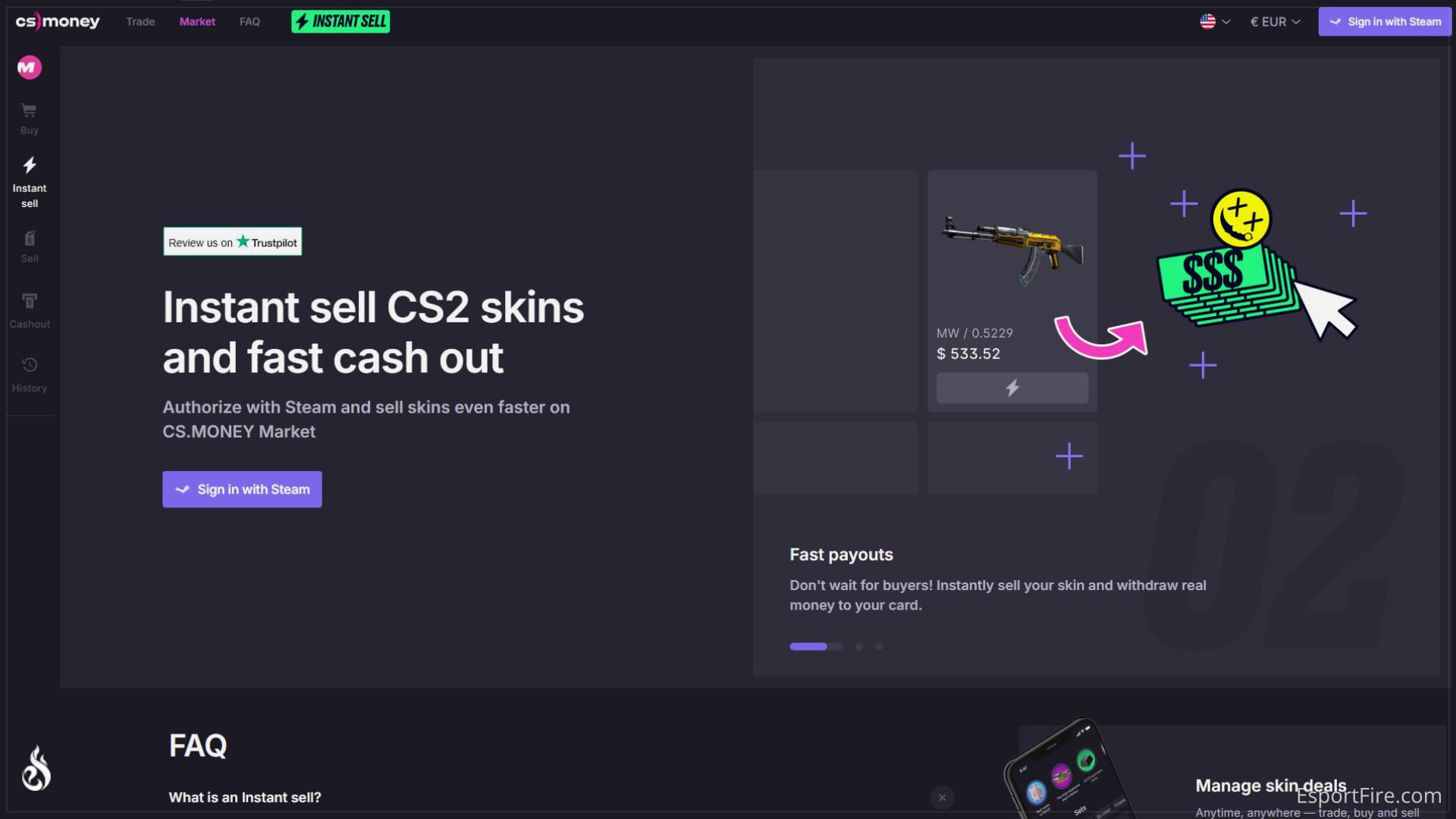 The fastest way to sell CS2 skins for real money