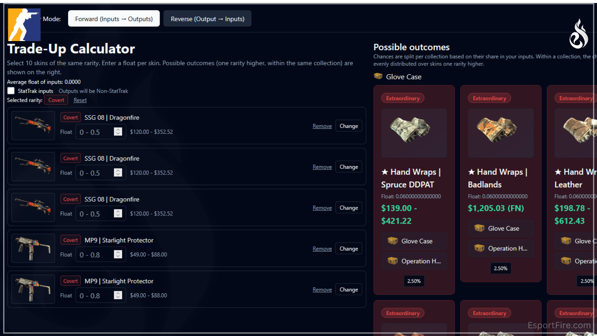 CS2 Locker Trade up tool for Counter-Strike 2 Esportfire Skins