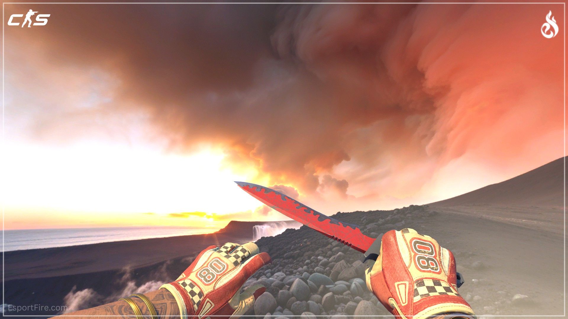 Red CS2 knife and glove combo Classic Knife Crimson Web and Sport Gloves Red Racer budget