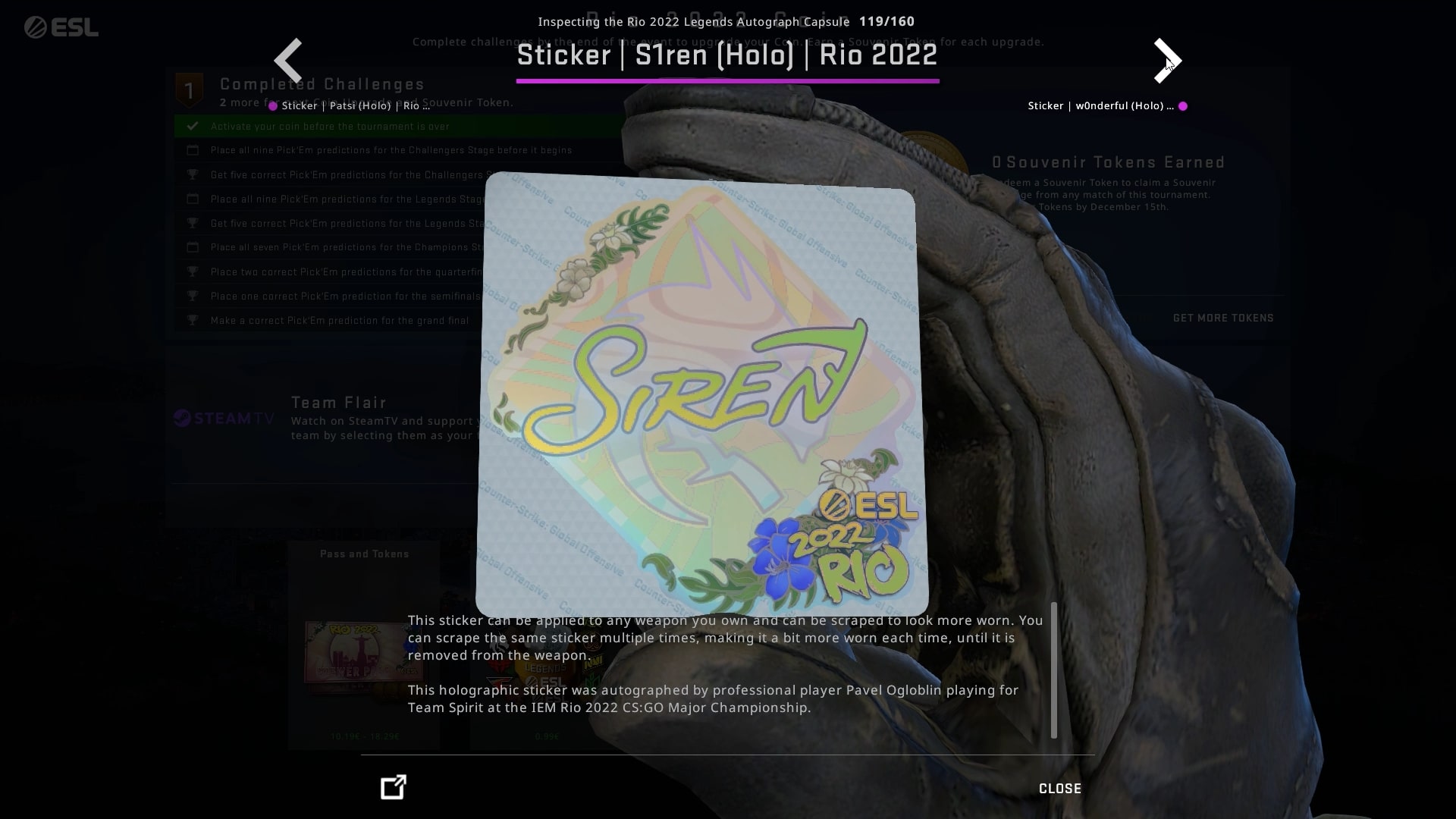 CS:GO S1ren Holo Rio 2022 sticker