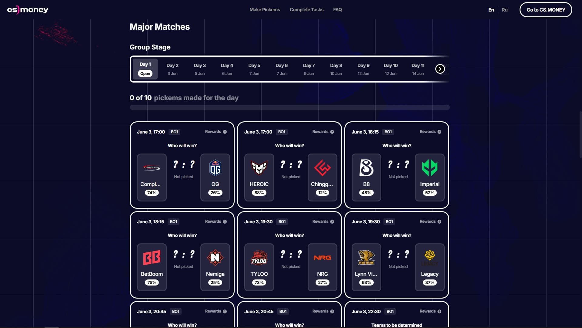 CSMONEY Austin Major PickEm Challenge