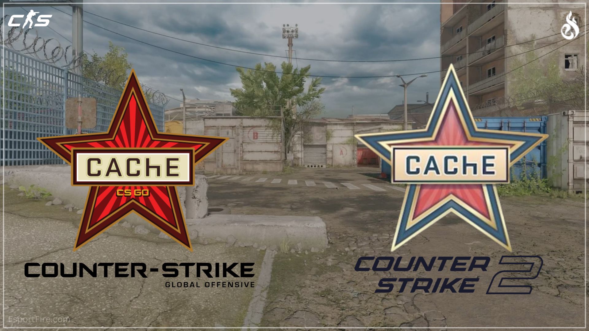 Old and new logo for Cache CS2 competitive map new map update release of cache